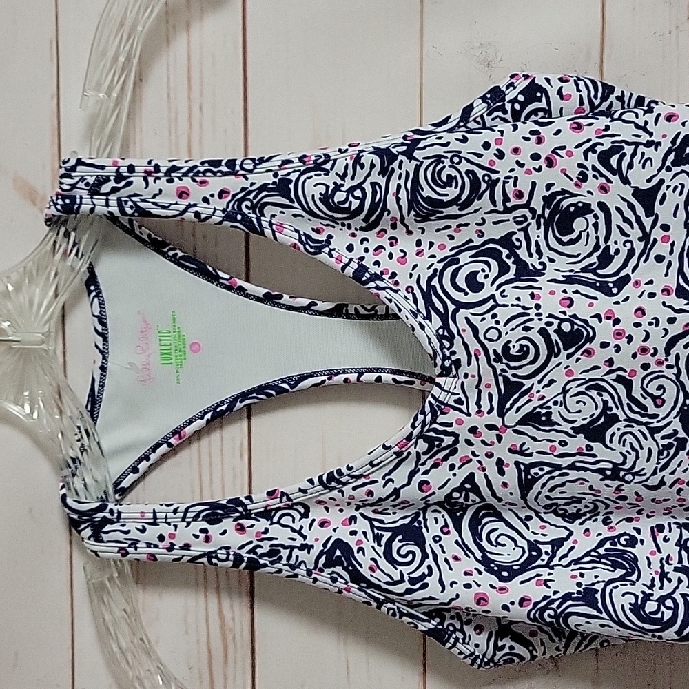 Lilly Pulitzer Navy, White & Pink Swirl Racerback Tank Top - Picture 2 of 4